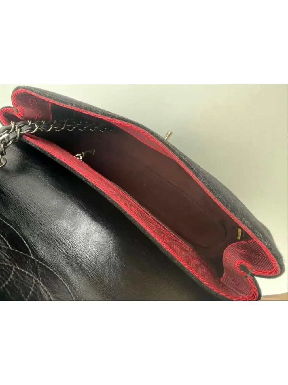 Chanel Leather Wool Felt Quilted Flap Bag